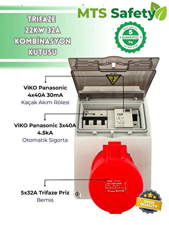 22 Kw VIKO Trifaze 5*32 Kaçak Akım Roleli Taşınabilir Elektrikli Araç Şarj Cihazı Kombinasyon Kutusu 