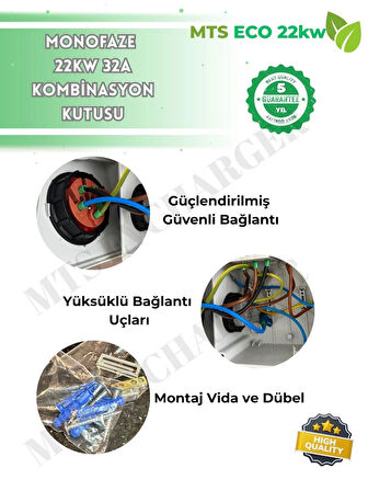 22 Kw VIKO Trifaze 5*32 Kaçak Akım Roleli Taşınabilir Elektrikli Araç Şarj Cihazı Kombinasyon Kutusu 