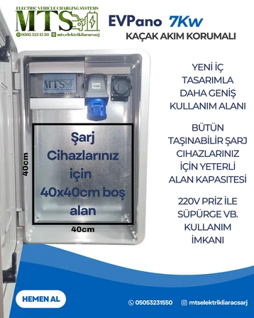 7.4KW SCHNEİDER 60 40 20 cm ELEKTRİKLİ ARAÇ ŞARJ CİHAZI KOMBİNASYON  PANOSU KUTUSU TESLA MAVİ ADAPTÖR UYUMLU