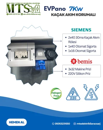 7.4KW SCHNEİDER 60 40 20 cm ELEKTRİKLİ ARAÇ ŞARJ CİHAZI KOMBİNASYON  PANOSU KUTUSU TESLA MAVİ ADAPTÖR UYUMLU