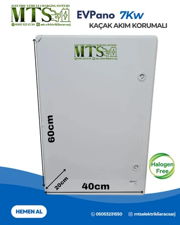 7.4KW SIEMENS TİP A KAÇAK AKIM ROLELİ 60 40 20 cm ELEKTRİKLİ ARAÇ ŞARJ CİHAZI KOMBİNASYON  PANOSU KUTUSU TESLA MAVİ ADAPTÖR UYUMLU