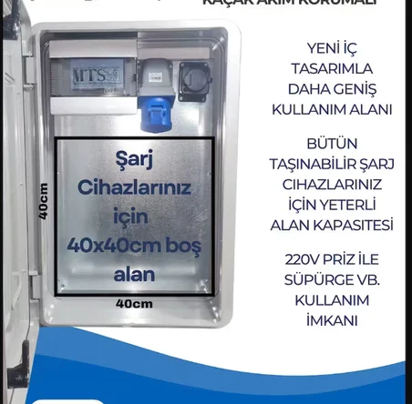 7.4KW SIEMENS TİP A KAÇAK AKIM ROLELİ 60 40 20 cm ELEKTRİKLİ ARAÇ ŞARJ CİHAZI KOMBİNASYON  PANOSU KUTUSU TESLA MAVİ ADAPTÖR UYUMLU