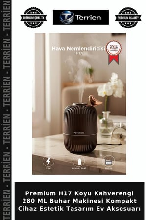 Premium H17 Koyu Kahverengi 280 ML Buhar Makinesi Kompakt Cihaz Estetik Tasarım Ev Aksesuarı