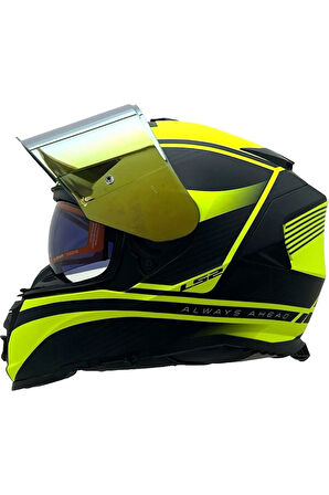 Storm 2 Dodger Neon Sarı Kapalı Motosiklet Kaskı Gold Camlı