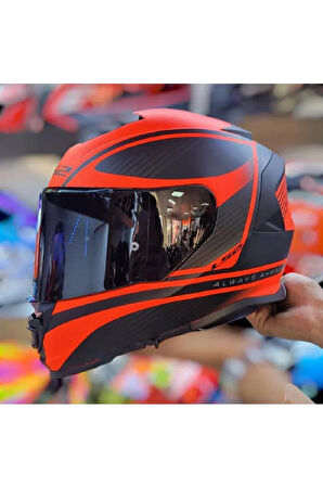 Storm 2 Dodger Neon Turuncu Kapalı Motosiklet Kaskı Siyah Camlı