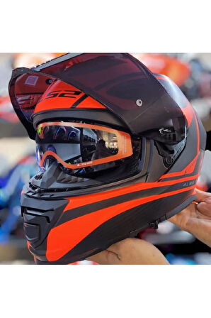 Storm 2 Dodger Neon Turuncu Kapalı Motosiklet Kaskı Siyah Camlı