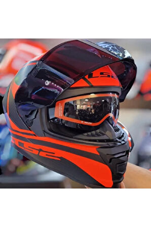 Storm 2 Dodger Neon Turuncu Kapalı Motosiklet Kaskı Siyah Camlı