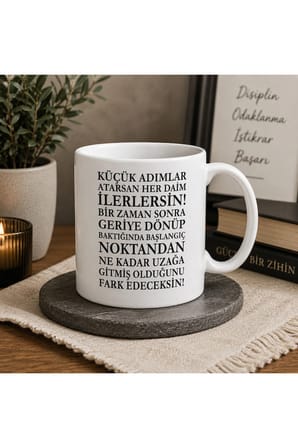 Motivasyon Serisi | Küçük Adımlar Büyük Değişimler | İlham Veren Sözlü Seramik Kupa | 300 ML