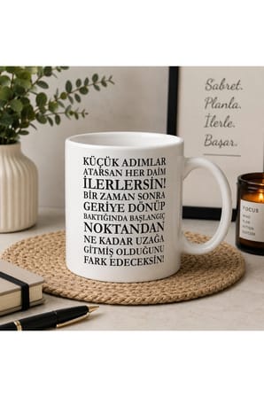 Motivasyon Serisi | Küçük Adımlar Büyük Değişimler | İlham Veren Sözlü Seramik Kupa | 300 ML