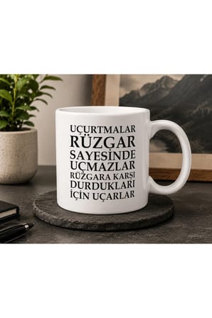Motivasyon Serisi | Uçurtmalar Rüzgar Sayesinde Uçmaz | İlham Veren Sözlü Seramik Kupa | 300 ML