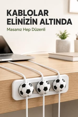 Premium Yönetimi Tutucu Beyag Futbol Topu Figürlü Manyetik Kablo Düzenleyici CH01 Beyaz