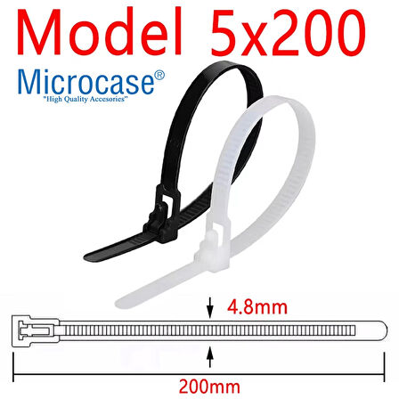 Microcase Yeniden Kullanılabilir Bağcık Kablo Eşya Sabitleme Düzenleme Bağı 20cm  10 ADET - SİYAH AL5254