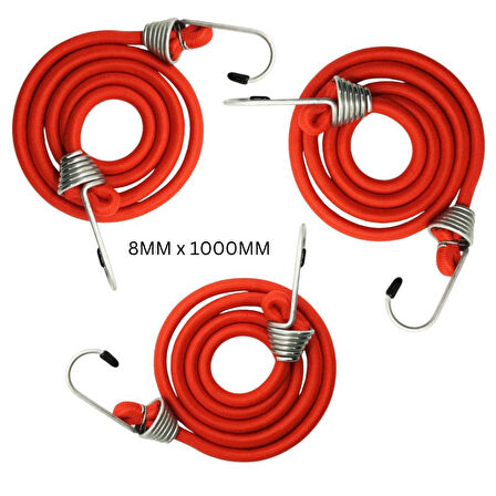 Bagaj Lastiği 8x1000 mm Kırmızı 3 lü Takım
