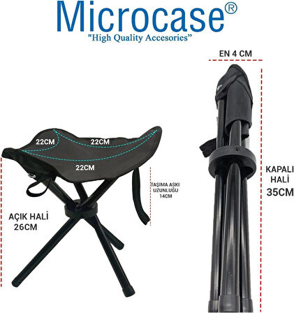 Microcase Çok Amaçlı Katlanabilir Seyahat Kamp Balıkçı Metro Metrobüs Tramvay için Tabure 26cm - SİYAH AL5335 1 Adet