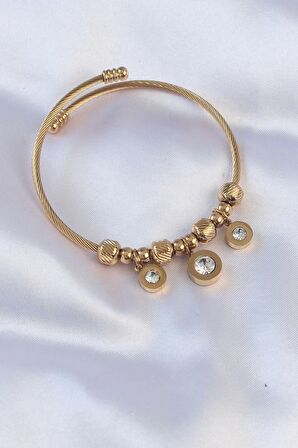 MuI MuI 316L Çelik Gold Renk Zirkon Taşlı Cartier Model Charm Bileklik