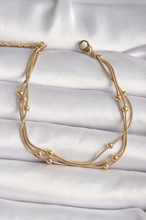 MuI MuI 316L Çelik Gold Renk Topçuk Zincir Model Kadın Bileklik