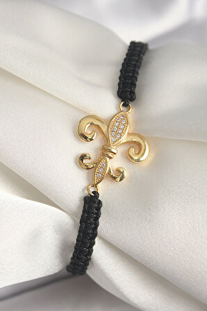 MuI MuI Pirinç Gold Renk Zirkon Taşlı Zambak Figür Asansörlü Makrome Model Kadın Bileklik