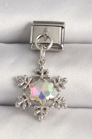 MuI MuI 316L Çelik Gümüş Renk Hologram Mineli Kar Tanesi Model Nomination Charm