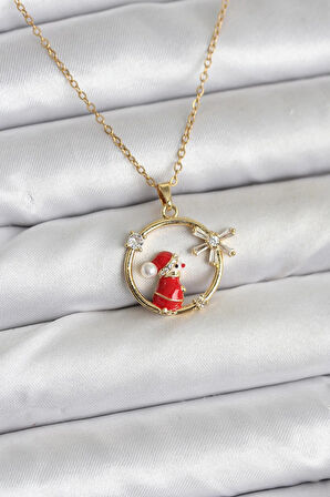 MuI MuI 316L Çelik Zincir Gold Zirkon Taşlı Yılbaşı Tema Kadın Kolye