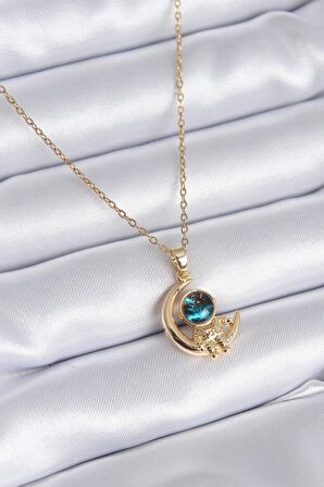 316L Çelik Gold Renk Galaksi Astronot Model Kadın Kolye