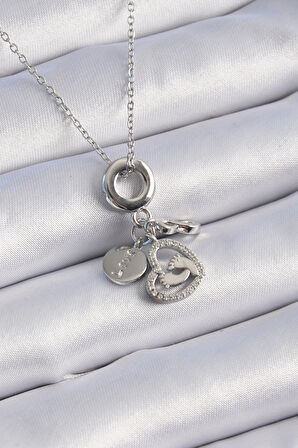 MuI MuI 316L Çelik Gümüş Renk Zirkon Taş Detay Kalp Model Charm Kadın Kolye