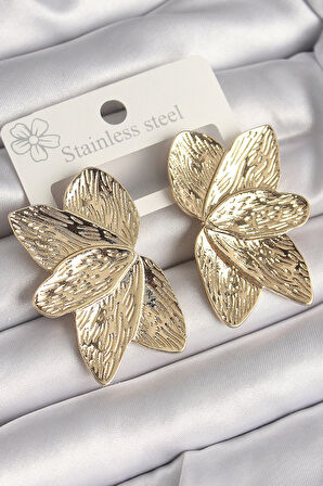 MuI MuI Pirinç Gold Renk İşlemeli Yaprak Model Kadın Küpe