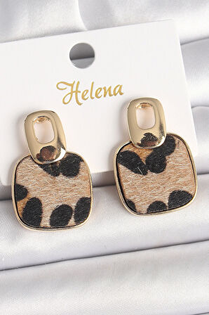 MuI MuI Pirinç Gold Renk Sallantı Kare Leopar Model Kadın Küpe