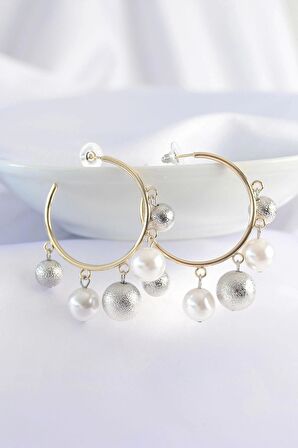 MuI MuI Pirinç Gümüş Renk Topçuk Model Gold Renk Halka Küpe