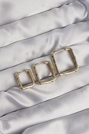 MuI MuI Pirinç Gold Renk Renkli Zirkon Taşlı Kare Model Küpe Seti