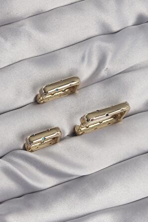 MuI MuI Pirinç Gold Renk Renkli Zirkon Taşlı Kare Model Küpe Seti