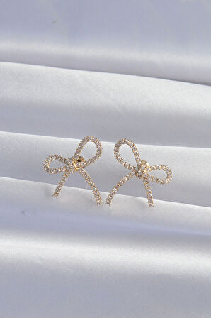 MuI MuI Pirinç Gold Renk Zirkon Taşlı Fiyonk Küpe