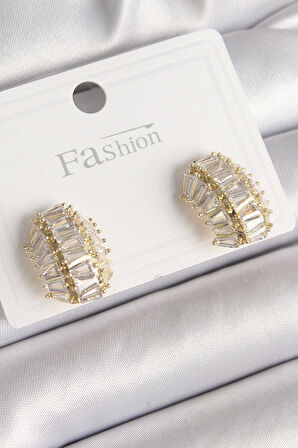 MuI MuI Pirinç Gold Renk Zirkon Taşlı Kaplumbağa Kabuğu Model Kadın Küpe