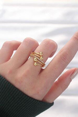 MuI MuI Topçuk Model Zirkon Taşlı Gold Renk Ayarlanabilir Yüzük