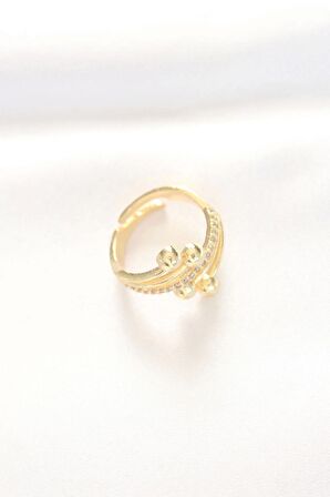 MuI MuI Topçuk Model Zirkon Taşlı Gold Renk Ayarlanabilir Yüzük