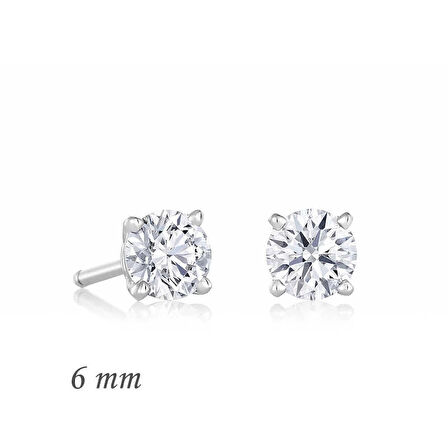 MuI MuI Gümüş Yuvarlak Tek Taş Zirkon Küpe - 6 mm.