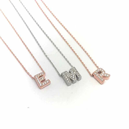 MuI MuI Gümüş Rose 3 Boyutlu Nazarlı Harf Kadın Kolye