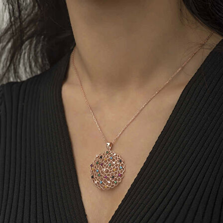 MuI MuI Gümüş Rose Geometrik Desenli Madalyon Kolye