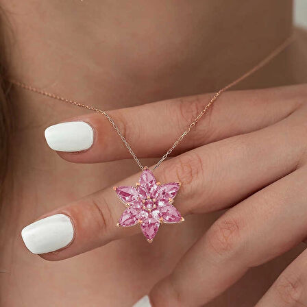 MuI MuI Gümüş Rose Pembe Lotus Çiçeği Kolye