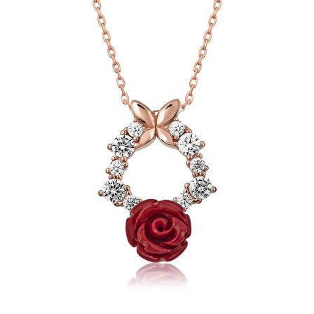 MuI MuI ​​Gümüş Rose Kırmızı Gül Kolye