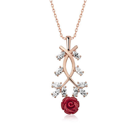 MuI MuI ​Gümüş Rose Kırmızı Gül Kolye