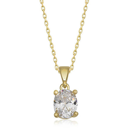 MuI MuI Gümüş Gold Oval Zirkon Taşlı Kadın Kolye