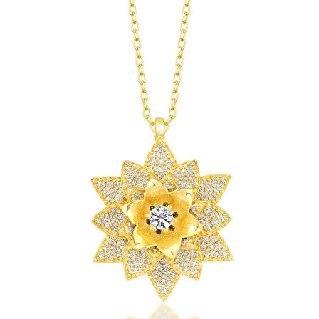 MuI MuI Gümüş Gold Beyaz Taşlı Lotus Çiçeği Kadın Kolye