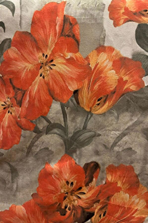 DÖŞEMELİK KUMAŞ-YIKANABİLİR KUMAŞ-DİJİTAL BASKILI-TURUNCU ÇİÇEK DESENLİ KOLTUK KUMAŞI