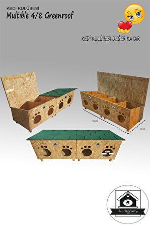 Kedigram Kedi Kulübesi Su Geçirmez Tek Katlı Açılır Kapaklı Kedi Evi Açık Kahverengi - Yeşil 