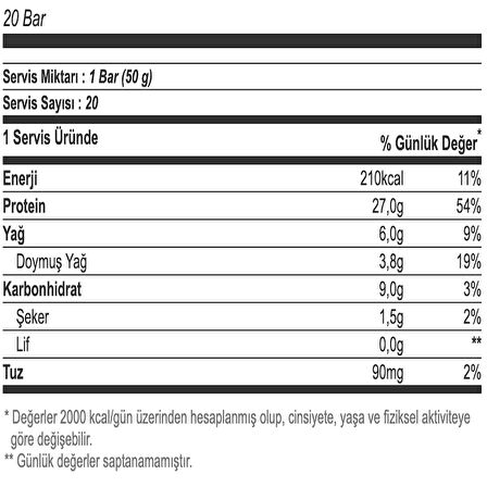 %50 Protein Bar 50 Gr 20 Adet