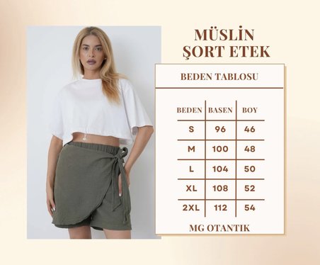 kadın beli lastikli bağlama detaylı yazlık %100 pamuklu müslin şort etek
