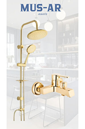 Gold Yuvarlak Duş Robotu - Kare Banyo Bataryası 2'li Set