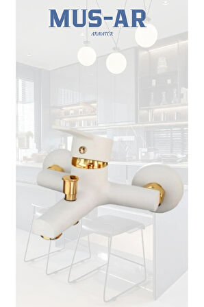 Beyaz Altın Lüks Banyo Bataryası Delta Beyaz Gold Banyo Musluk