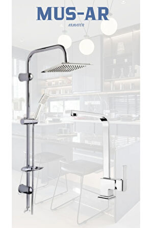 Krom Dubai Duş Robotu - Krom Kare Lavabo Bataryası