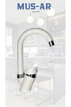 Beyaz Krom Lavabo Bataryası Çeşmesi Muluğu Çift Su Girişli